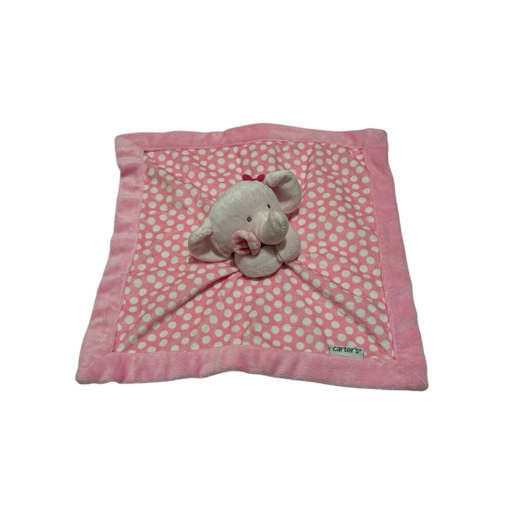 Carters Pink Polka Dot Elephant Lovey Security Blanket Plush Baby 2016 13”x13”
